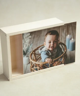 Caja madera natural con tapa corredera